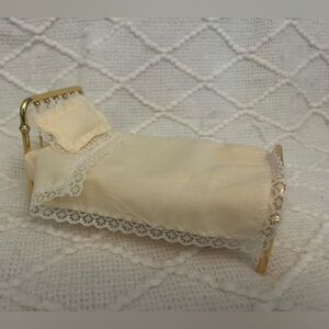Miniature Brass Bed with Lace Trim